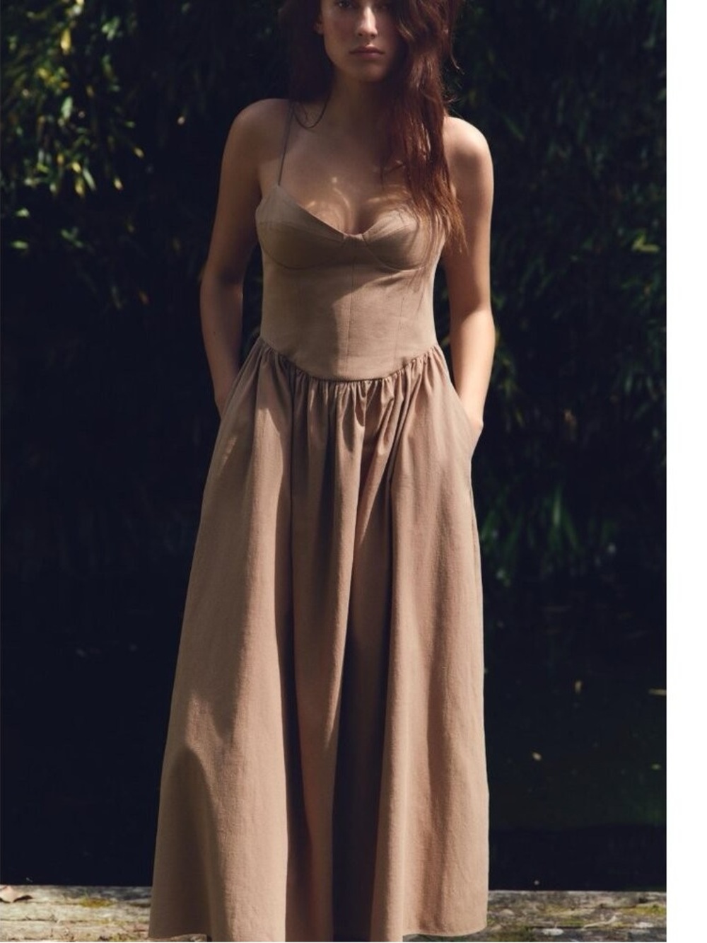 Zara Midi Dress Light Brown NWOT